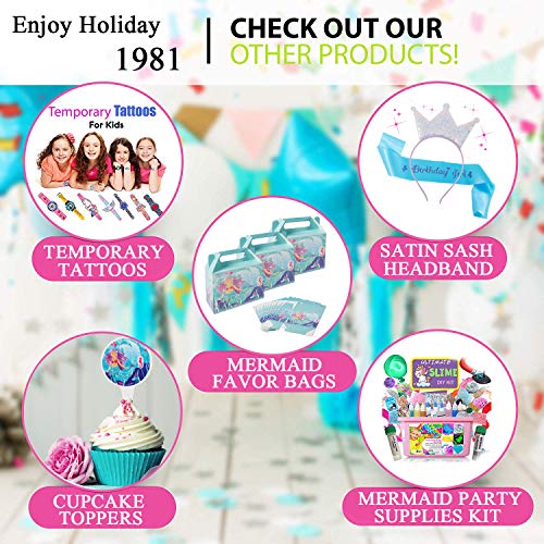 Mermaid Birthday Party Supplies Decorations Favors, Tablewares Serve 16 Guests, Tablecloth, Napkins, Invitation Cards for Under The Sea Theme Party Kit Decor For Girl's Baby Shower- 113 Pcs - Thumbnail 7