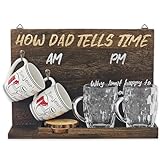 Wall Mounted or Tabletop Wooden Drinkware Board | AM/PM Coffee Mug and Alcohol Glass Holder | Funny Gift for Dad, Men, Husband, Christmas - Fits Wine, Whiskey, Beer Glasses | Glasses are Not Included