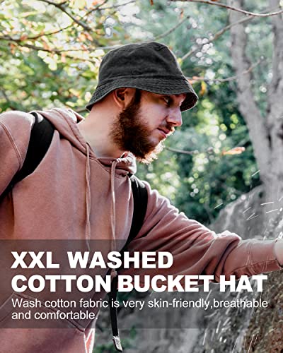 Image of L XL XXL Bucket Hat for Big Heads Men Women, Large Foldable Sun Hat, Packable Fishing Beach Travel Hat Washed Cotton