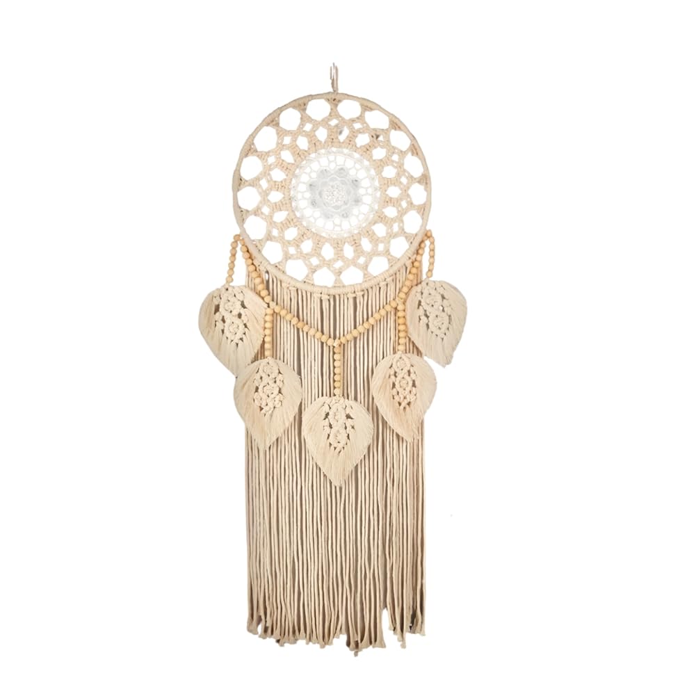 CTRLZS Bohemian Hand-Woven Tapestry Wooden Bead Leaf Round Tapestry Room Bedroom Decoration