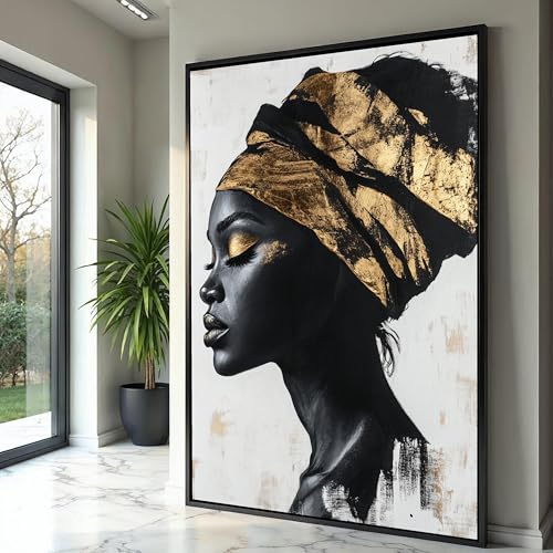 Portrait de beauté africaine sur toile haut de gamme avec cadre intérieur 80x120cm