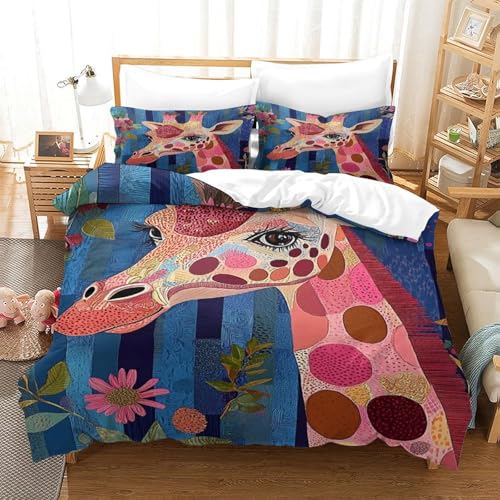 Housse de couette microfibre girafe 3D anti-tache drap de lit double - 3
