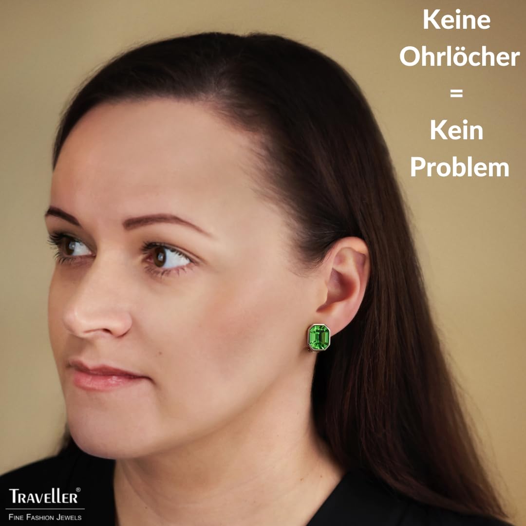 Traveller Ohrclip - Damen - Silberfarben - Kristall - Grün/Peridot - 12x10 mm - Platiniert - 14x12mm - 157788