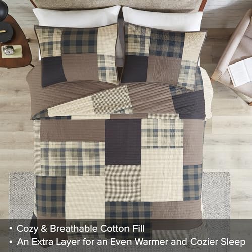 Woolrich Quilt Set Patchwork Channel Quilting, Cottege Coverlet for Twin Size Bed All Seasons, Lightweight Prewashed Cotton Coverlet Bedspread, Shams, Winter Hills, Oversized Twin/Twin XL Tan 2 Piece