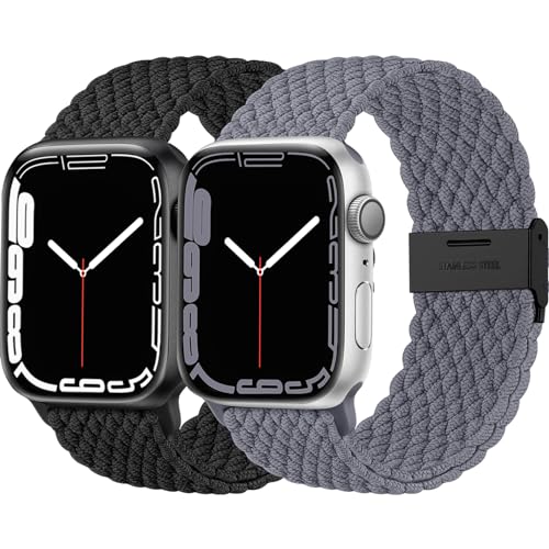 Lerobo 2 Pack Stretchy Solo Loop Band Compatible with Apple Watch 38mm 40mm 41mm 42mm 44mm 45mm 46mm 49mm Women Men, Braided Sport Strap Wristband for iWatch Series 11/10/9/8/7/6/5/4/3/SE/Ul