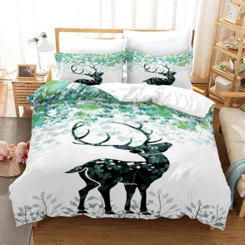 Housse de couette 90x190 cerf cyan parure de lit enfant fille garçon microfibre