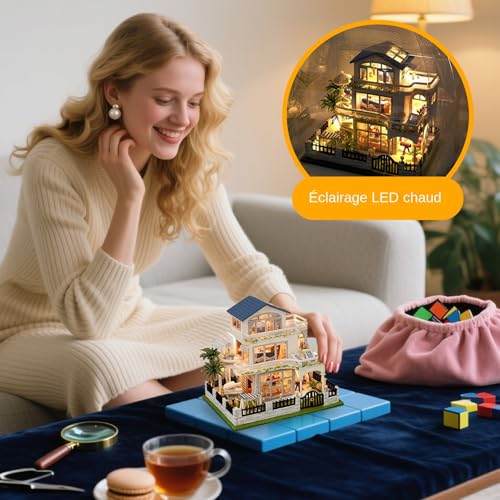 Kit Maison de Miniature en Bois 3D avec Éclairage LED et Décor Maison Moderne - 3