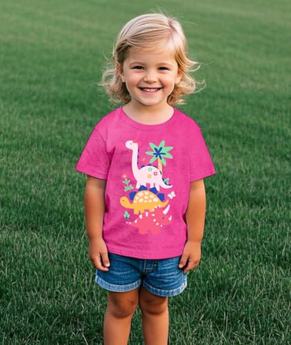 Image of Toddler Girls Clothes T-Shirt Short Sleeve Graphic Tee Cartoon Dinosaur 2-6T Girl Shirt Summer