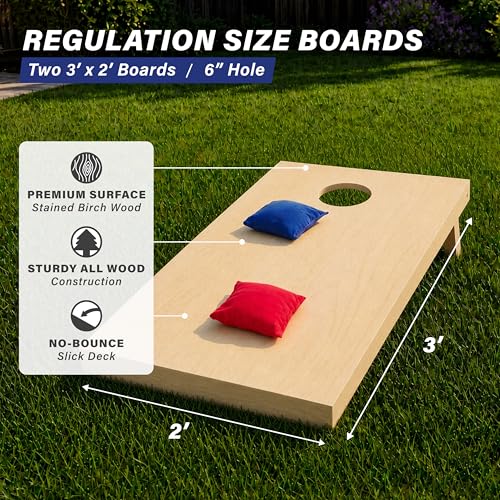 Image of GoSports Solid Wood Premium Cornhole Sets - Choose 4 x 2 ft or 3 x 2 ft - Game Boards Include Set of 8 Cornhole Toss Bags