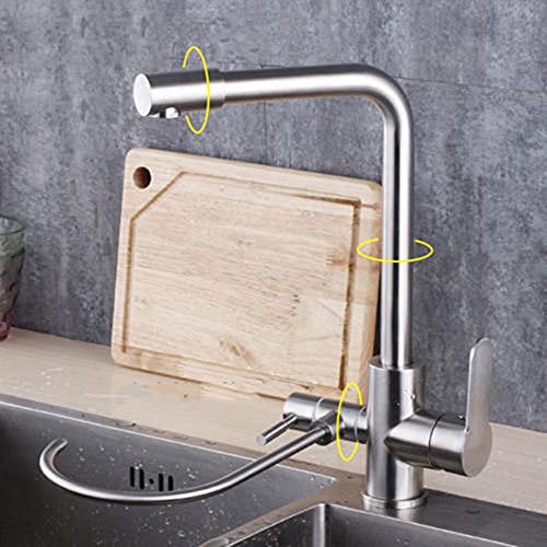Robinet d'eau potable en inox brossé avec mitigeur pivotant eau chaude et froide pour évier cuisine