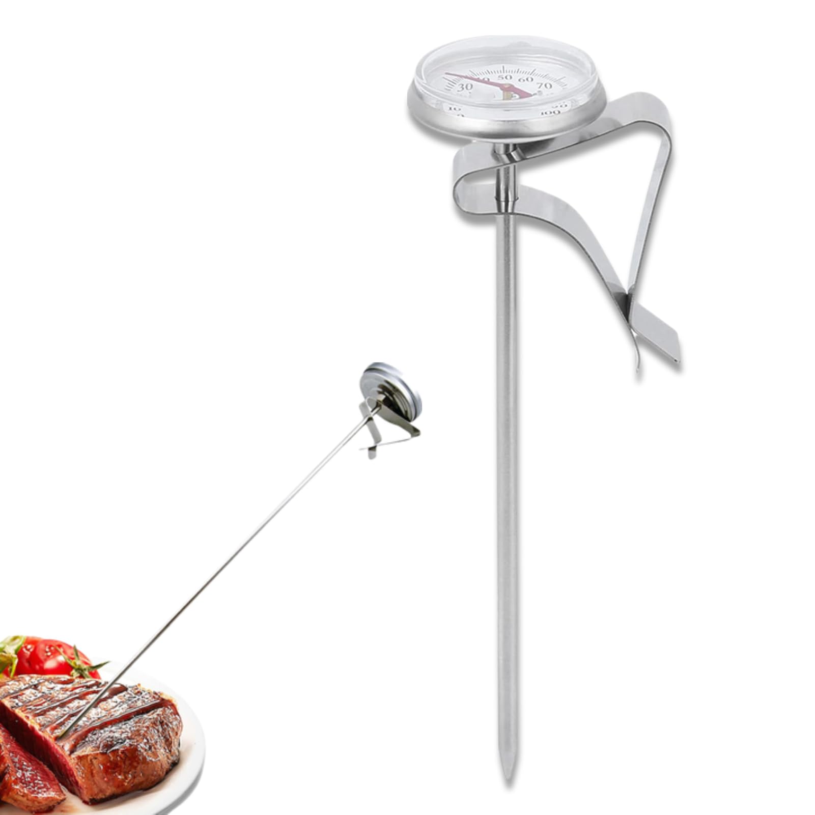 Oil Thermometer for Frying with Clip, Candy Thermometer for Candy Making Stainless Steel Cooking Thermometer for Liquids Kitchen Meat Thermometer for Cooking Water Thermometer(Long)