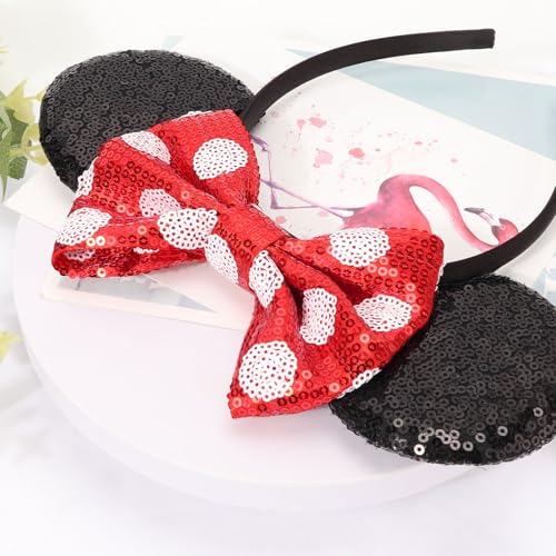 Image of DRESHOW Mouse Ears Bow Headbands Minnie Ears Headband Glitter Party Decoration Cosplay Costume for Women