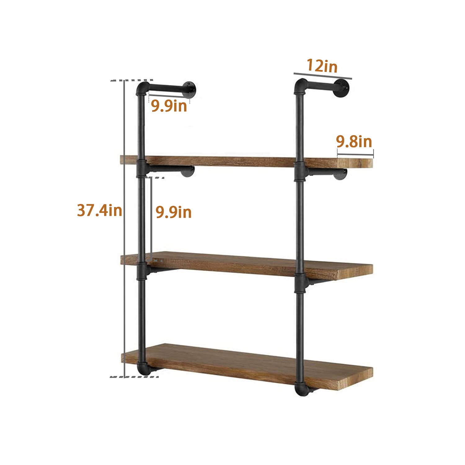 Estantería de tubo industrial para pared con estantes flotantes rústicos de hierro, para pared, soportes de estantería para casa, cocina, oficina (4 niveles, 2 unidades, 37 pulgadas de alto, 32