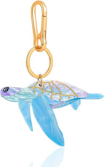 Tropical Hibiscus Flower Bird Butterfly Keychain Bag Charm Keychain Gold-Tone Clasp, 5.3 Inches