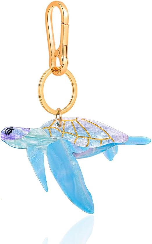 Tropical Hibiscus Flower Bird Butterfly Keychain Bag Charm Keychain Gold-Tone Clasp, 5.3 Inches
