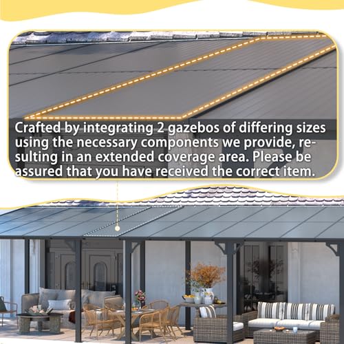 AECOJOY 40' x 12' Gazebo for Patio, Large Wall-Mounted Hard Top Lean-to Gazebo Pergola with Roof 12' x 40' on Clearance, Heavy Duty Patio Awnings for Decks, Backyard - Image 2