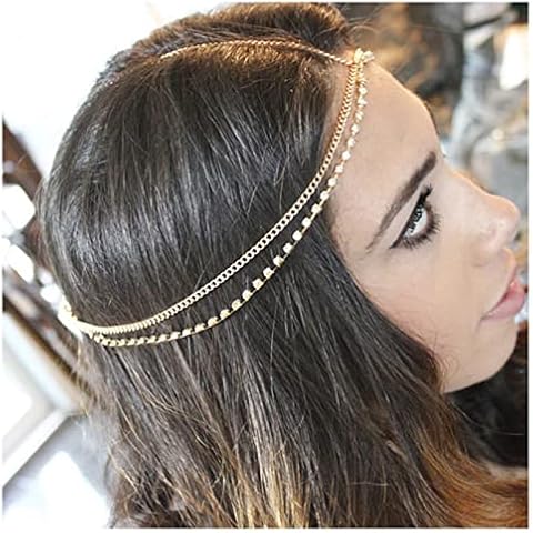 Andelaisi Boho Layered Head Chain Rhinestone Headband Head Chain Vintage Headpieces Adjustable Hair Chain Costume Festival Hair Accessories Jewelry for Women and Girls Cover