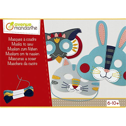 Avenue Mandarine - Kit Creativo De Máscaras Animales De Fieltro De Coser - 1 Máscara De Conejo + 1 Máscara De Búho + 1 Máscara De Gato + 1 Aguja + 3 Ovillos De Hilo - Para Partir De 6 Años - Kc046C