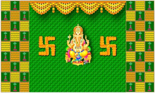 Image of Banana Leaf Design Backdrop Decoration Pooja Cloth (5 * 8 FT) (Banana 14)