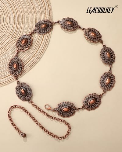 Image of LEACOOLKEY Western Concho Belt for Women Cowgirl Boho Waist Chain Belt for Dresses Jeans Pants