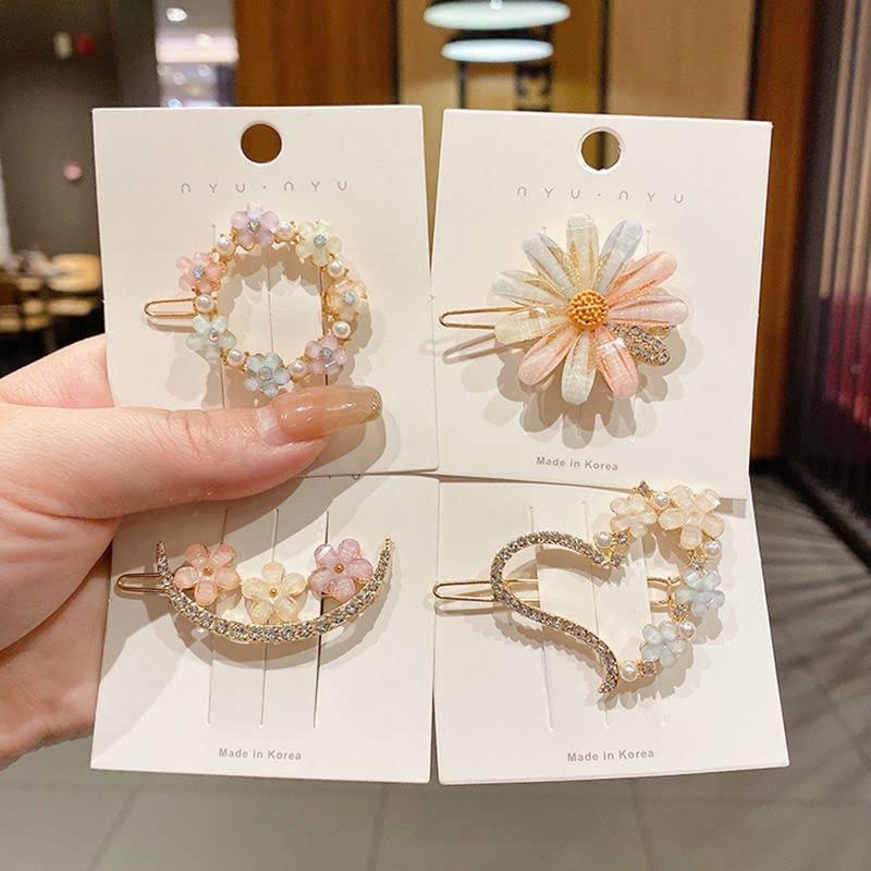 FAVELA Korean Fancy Bling Pearl Resin Acrylic Hair Clips Rhinestone Bobby Pins Hair Slides for Women and Girls (Pack of 4) (B0C5ML1GYT) Amazon Price History, Amazon Price Tracker