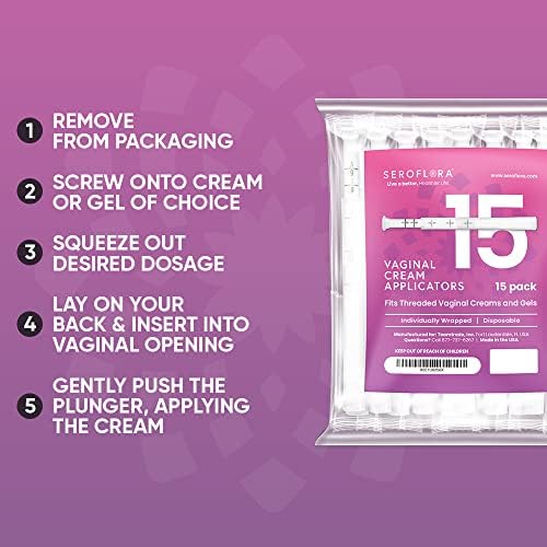 Seroflora Disposable Plastic Vaginal Applicators - Threaded End to Fit OTC Gels, Lubes or Creams Products - Exact Dosage Measurements (15 Pack)