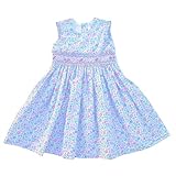 robe liberty 4 ans TEXTURE : Doux et fin Générique Robe 2 Ans Liberty en Coton, Motif Floral Bleu et Rose, sans Manches avec Smocks, Fait à Madagascar