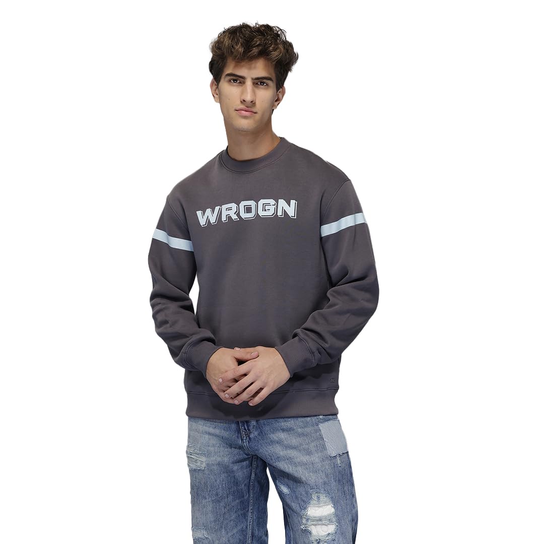 WROGN Men's Cotton Blend Sweatshirt | Striped Print | Comfort Fit in neutral