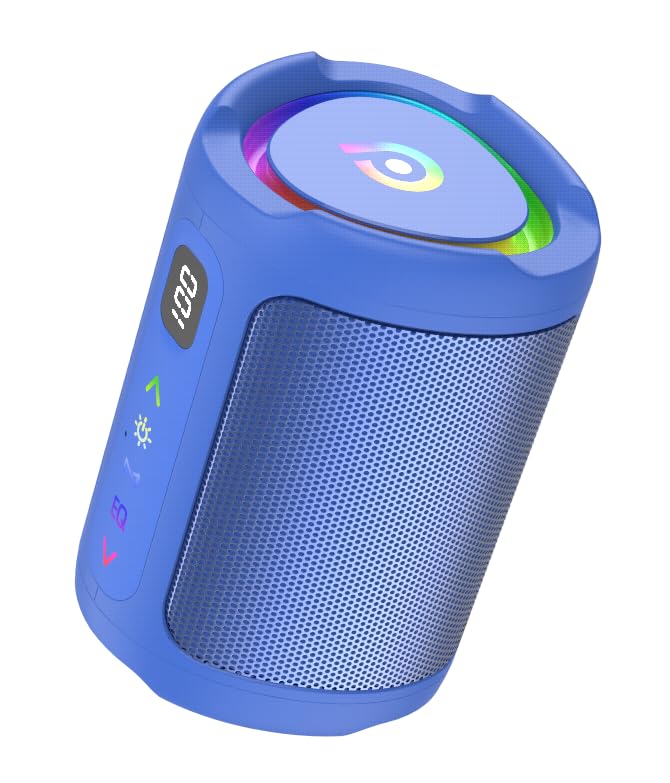 aowoka Cassa Bluetooth Portatili senza fili con luce LED, Display Digitale Intelligente+Smart EQ, Altoparlante Bluetooth Bassi Potente, Bluetooth 5.4, Speaker da Esterno per Viaggi, Sport, Feste, Blu