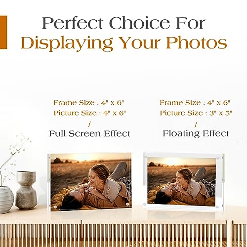 TWING Acrylic Frame 4x6,Magnet Double Sided Picture Frame,12 + 12MM Plexiglass Clear Picture Frames Desktop Acrylic Photo Frame 6 by 4,Gifts Ideal