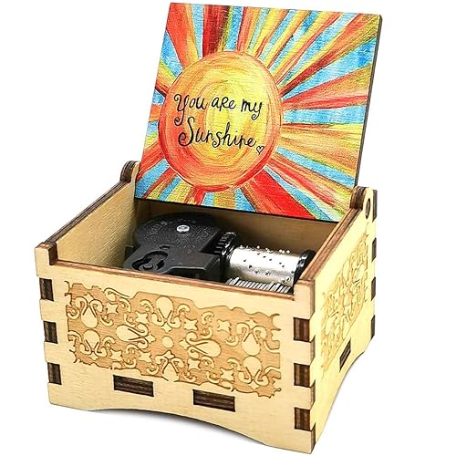 Micteney You are My Sunshine Music Box,18 Note Wood Music Box You are My Sunshine,Laser Engraved Clockwork Driven