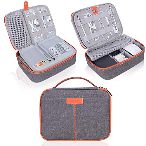 Electronics Organizer Travel Cable Organizer, Toplive Electronics Accessories Case Travel Gadget Bag for Charging Cables, USB Drive, Mouse,Power Bank, Tablet(Up to 8''),Dark Grey-Orange