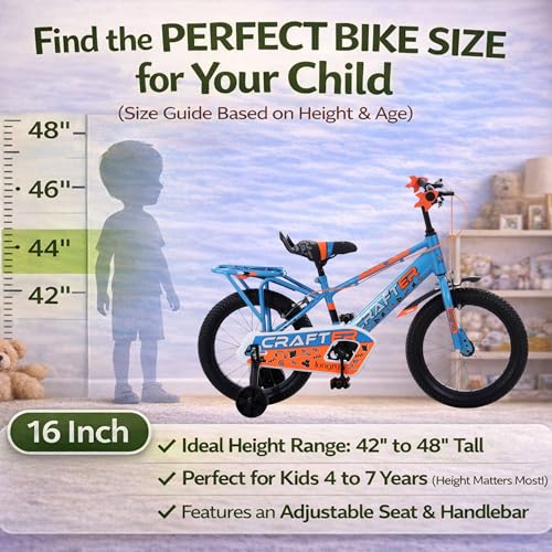 Image of longrun 16 Inch Cycle for Kid | Bicycle for Kids with Training Wheels | Just Plug and Play | Easy 4 Steps Installation, 95% Fitted | Kids Cycle for 4 to 7 Years Boys and Girls (Blue)