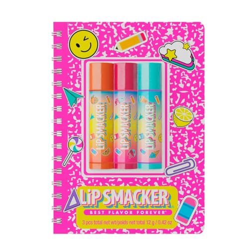 Lip Smacker Back to School Collection Spiral Notebook Trio, Kids Notebook Lip Balm Set, 3 Fun Pink Balms, Multicolor