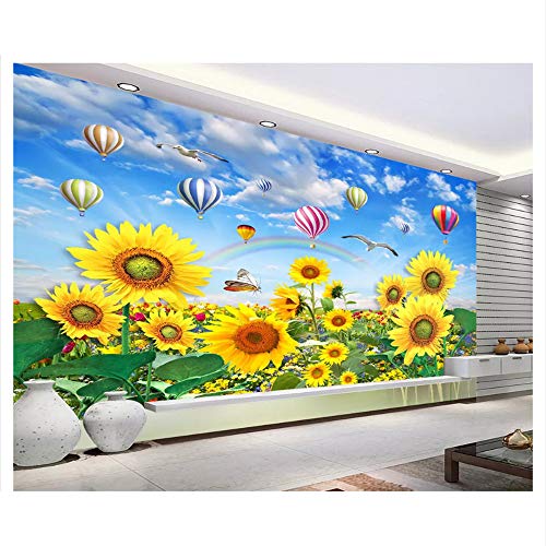 Preisvergleich Produktbild Meaosy Goldene Gelbe Ältere Tapetensonnenblume Lächelnde Blumensonnenscheinregenbogen Fernsehhintergrundwand Tapete -400X280Cm