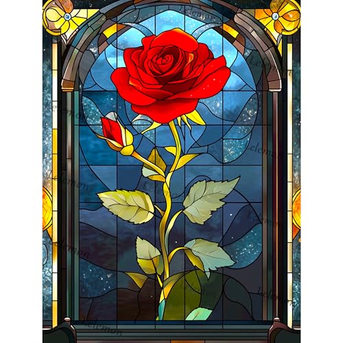 LELEMON Diamond Art Kits for Adults,Rose Diamond Painting Kits for Adults,Flower Dimond Art Paintings, 5d Diamond Painting Kit with Diamond Painting Accessories for Home Wall Decor 12 x 16inch
