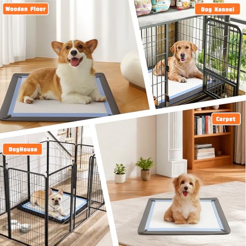 TekkPerry Dog Pee Pad Holder for Small Dogs,24\"x 24\" Non Slip Silicone Puppy Pad Holder with Magnetic Snaps Reusable High Edge Dog Potty Tray Indoor Puppy Toliet Training Mat - Thumbnail 4