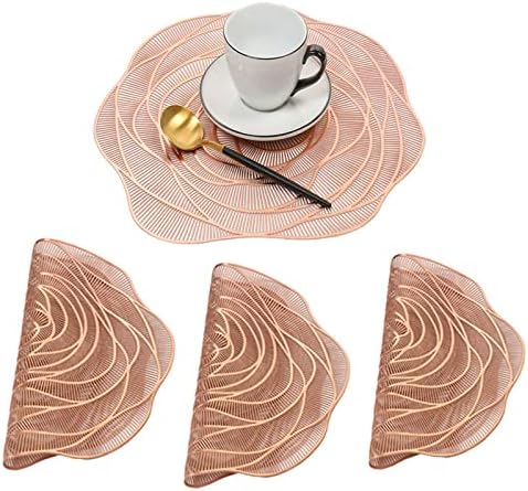AREPLY Place Mats Table Mats Set of 4 Washable Heat Resistant Vinyl Rose shape Placemats PVC Durable Waterproof Non-slip for Kitchen Cafe Restaurant (ROSE GOLD), 15 inch