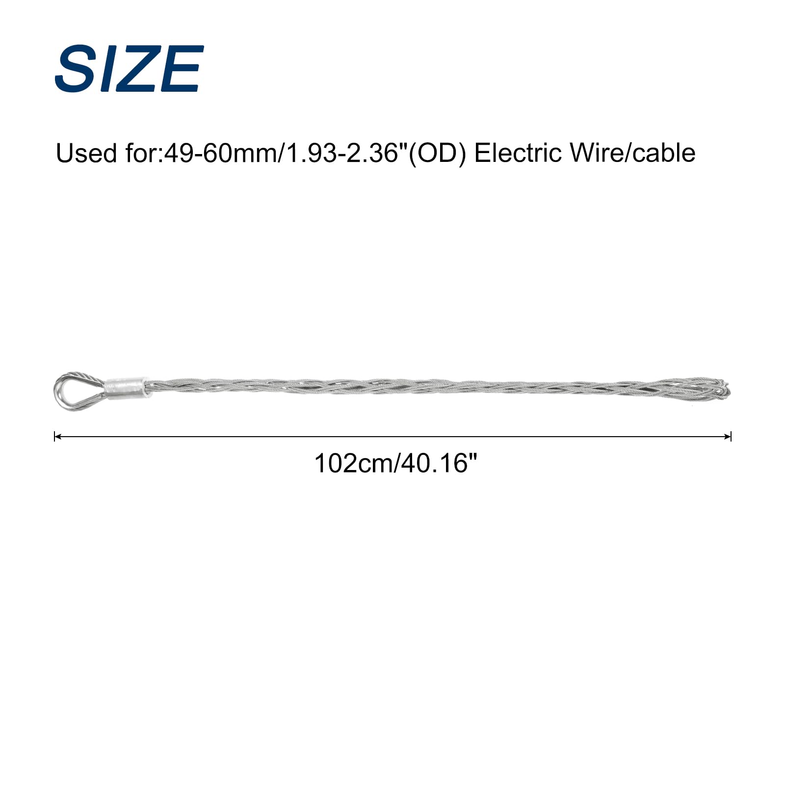 QUARKZMAN 49-60mm OD Câble Chaussettes de Tirage Grip 1.02M Simple Tête Côté Tirage Maille Métallique Pousseur Chaussettes Grip Outils de Tirage de Fil en Acier Inoxydable