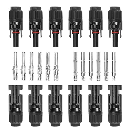 OBLLAR 5 Pairs Connettore Cavo Solare, Maschio/Femmina Connettori Cavo Pannello Solare, Doppi Anelli Connettore PV, Connettore Solare Fotovoltaico, Nero