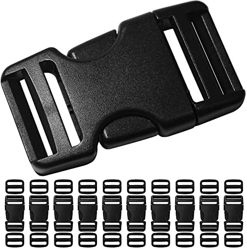Buckles for Straps 1": Side Release Buckle Plastic Clip 10 set + Tri-Glide Slide 20 pcs Fit 1 inch Wide Nylon Webbing Canvas Strap, Heavy Duty Replacement Backpack Dog Collar, Dual Adjustable No Sew