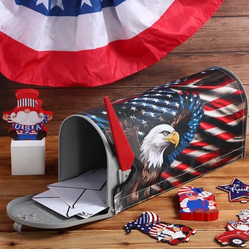 Tiamon 4th of July Mailbox Covers Magnetic Standard Size 18 x 21 Inch Patriotic American Flag Eagle Magnetic Mailbox Covers Independence Day Wraps Post Letter Box Cover for Home Garden Decor - Thumbnail 4