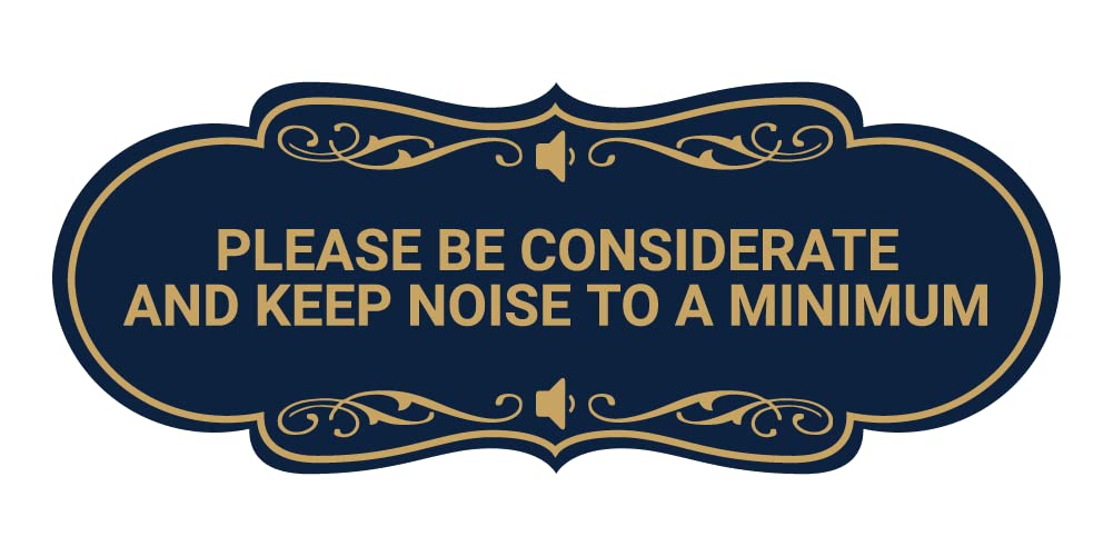Designer Please Be Considerate and Keep Noise to a Minimum Sign (Navy Blue/Gold) - Large 2 Pack