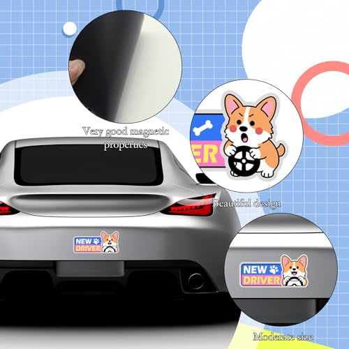 Image of 6Pcs Beginner Magnetic Car Stickers, Beginner Magnet Supplies for Car Student Driver Sign, Lovely New Driver Sticker Supplies Suitable for Keeping a Safe Distance on The Road