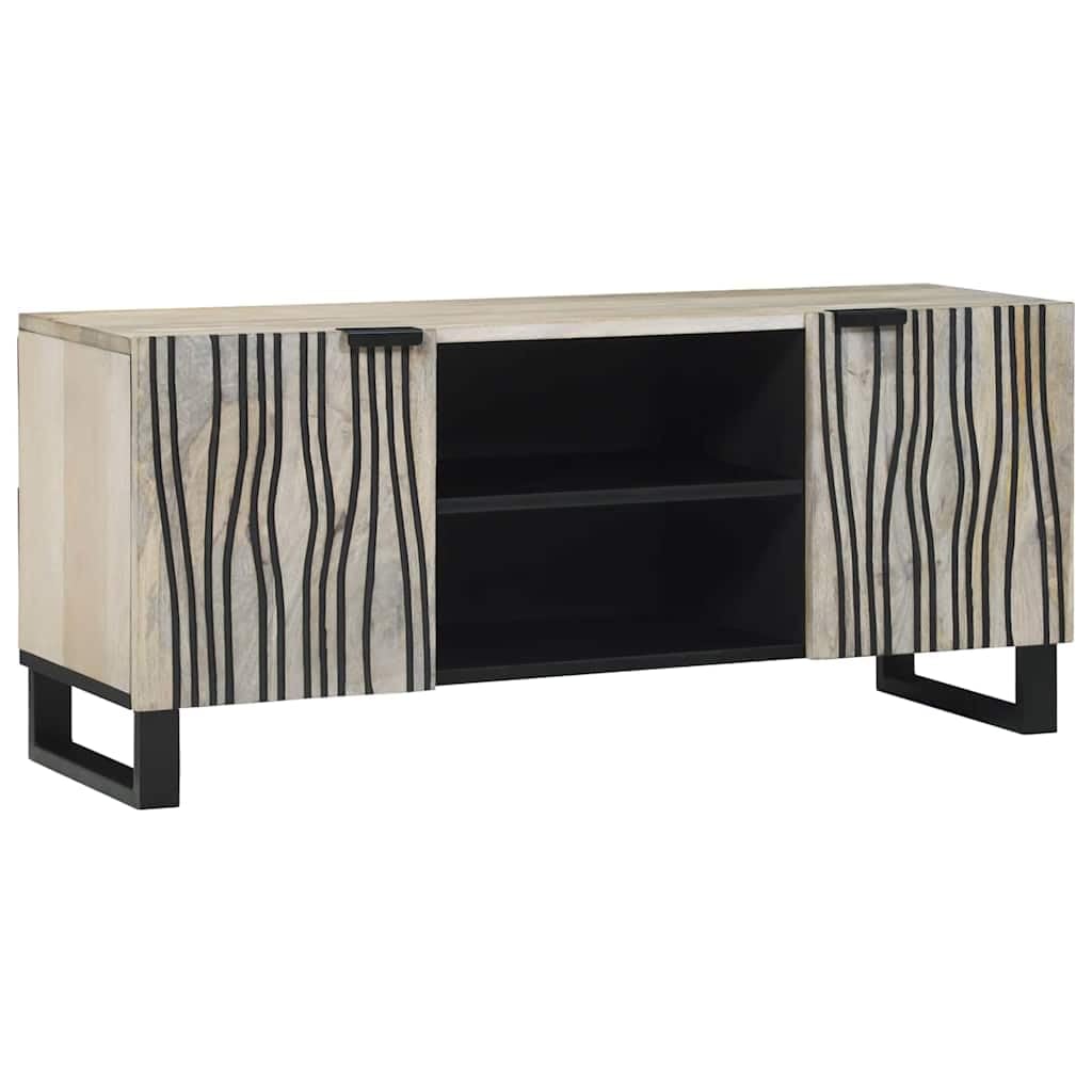 Mueble de TV montado en la pared, color blanco, 105 cm, de madera, moderno mueble de TV con estantes de almacenamiento, unidad de TV de pared para sala de estar, fácil montaje en pareja.