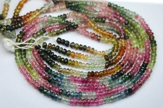 Multi Tourmaline faceted rondelles fil de 14 inches pour enfilage de perles