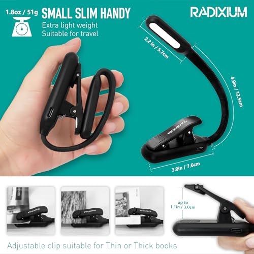 somisgarden Rechargeable Book Light - 9LED Vertical Reading Light w/ 9 Color Temp, Stepless Dimming, 50H Battery, USB-C, Clip & Magnet - Gift for Book Lovers - image 5