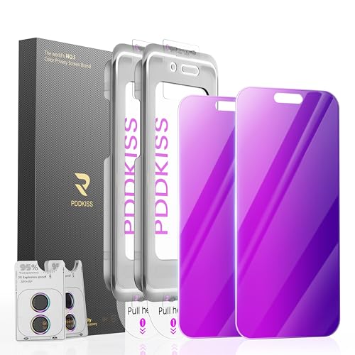 Image of PDDKISS 2 Pack Privacy Screen Protector for iPhone 17 6.3 inch+ 2 Pack Camera Lens Protector, Purple Gradient Anti Spy Tempered Glass, Auto Alignment Kit