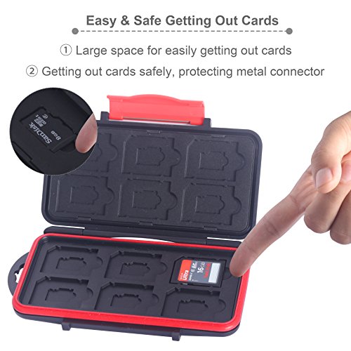 Skoloo SD Card Case, Waterproof Memory Card Holder, 12 SD Card Cases Storage + 12 Micro SD Card Holder for SDHC SDXC TF Card, 1 Pack Red