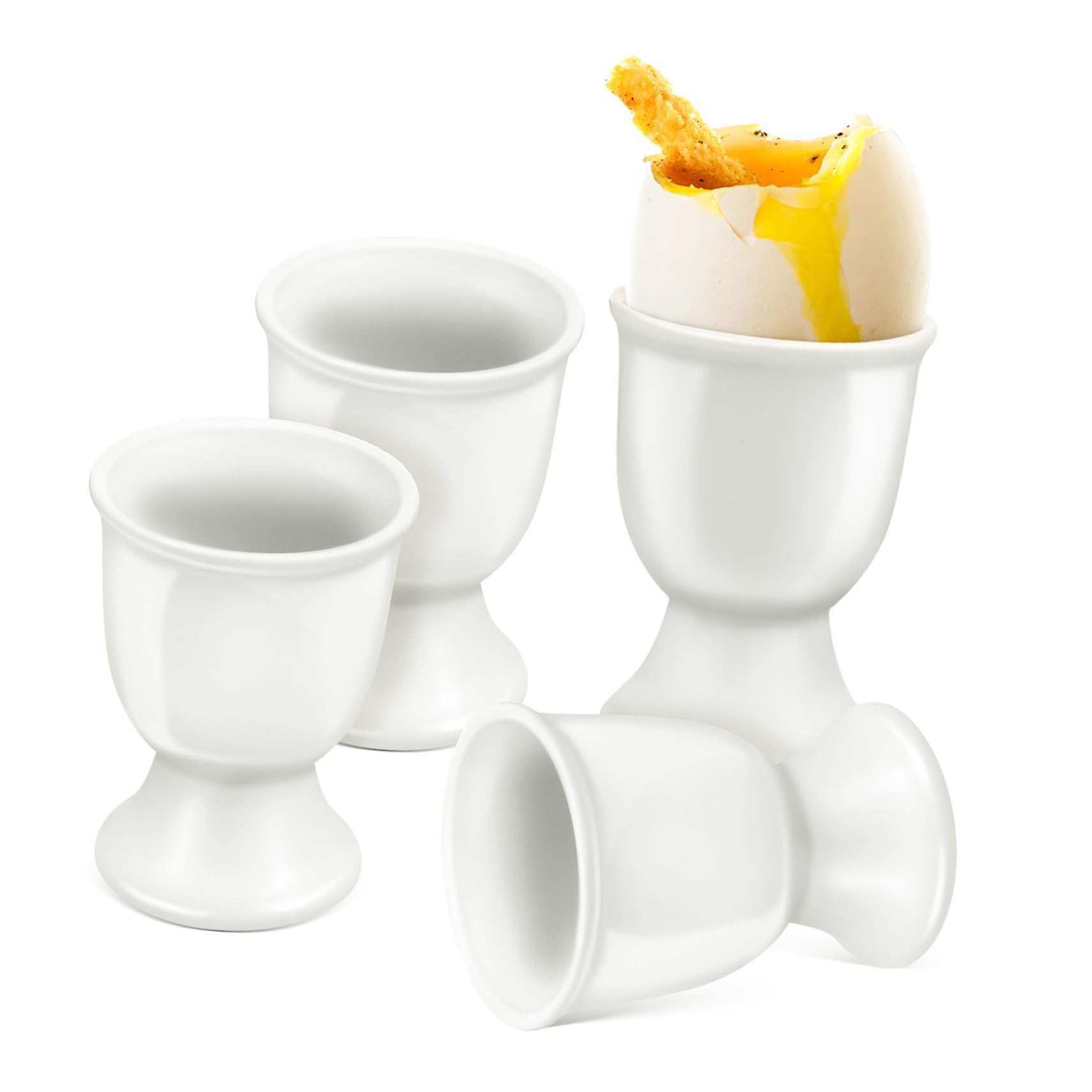 PRETYZOOM 4pcs Egg Cups Porcelain Egg Boiled Egg Display Stand Holders White Ceramic Egg Cup Set Countertop Egg Holder Hard Boiled Egg Cup Kitchen Decorative Storage
